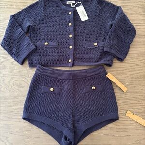 Reformation Charlotte Cotton Cardigan and Short in Navy in XS